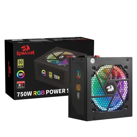 Fuente de Poder Redragon RGPS GC-PS006-1 ATX 750W 80 Plus Gold PFC Activo Full Modular Doble Voltaje RGB - Negro