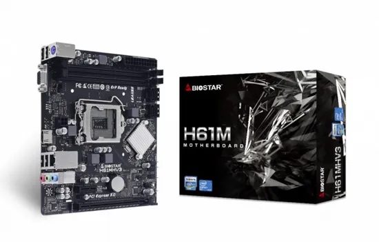 Placa Madre 1155 Biostar H61MHV3 2XDDR3, 1XVGA D-Sub, 1XHDMI, 4XUSB-A 2.0, 1XRJ45 Gigabit, 1XAUDIO, M-ATX
