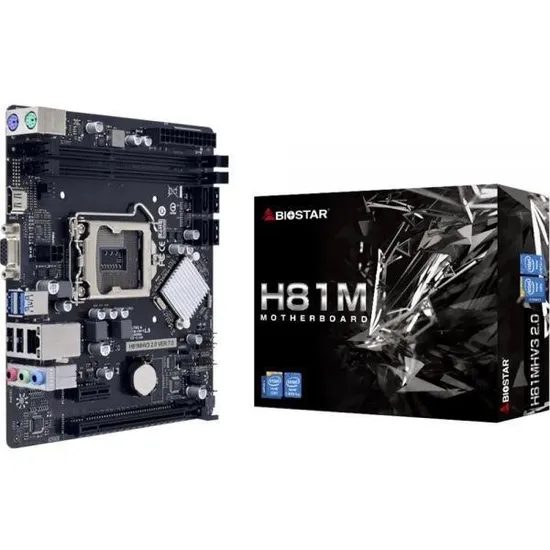 Placa Madre 1150 Biostar H81MHV3 3.0 2XDDR3, 1XVGA D-Sub, 1XHDMI, 2XUSB-A 3.0, 2XUSB-A 2.0, 1XRJ45, 1XAUDIO, M-ATX