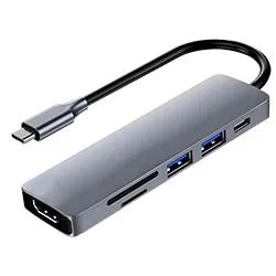 Hub USB-C 3.1 Satellite A-HUBC55 6 Puertos / HDMI / 2 USB 3.0 / SD / TF / USB-C Hembra - Gris