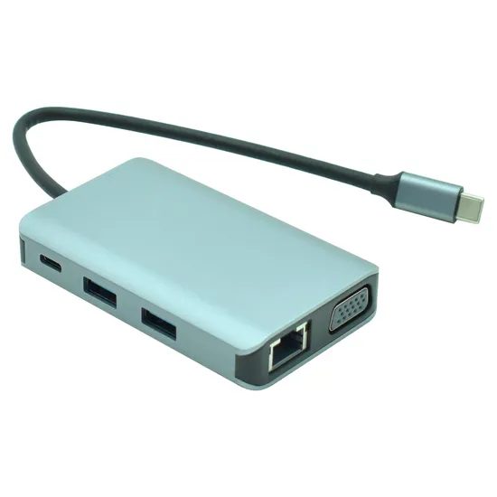 Hub USB-C 3.1 Satellite A-HUBC57 7 Puertos / HDMI / 3 USB 3.0 / RJ45 / VGA / USB-C Hembra - Gris