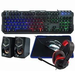 Kit Gamer Satellite GK-53 Teclado + Mouse + Mousepad + Speaker + Auricular / Portugués - Negro